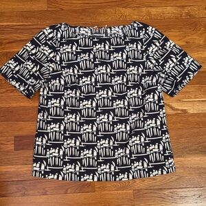 Tory Burch blouse Navy and White Women's Short Sleeve Top size 14 cotton CUTE